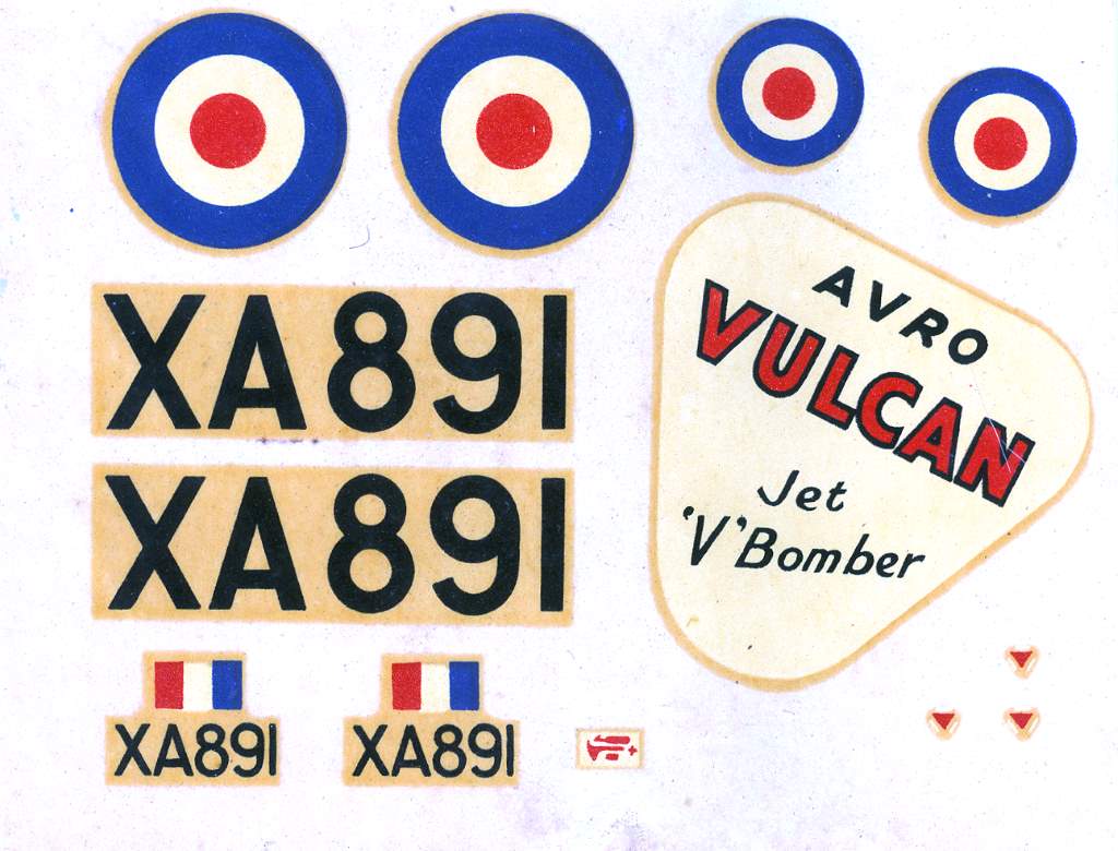 FROG 354P ima AVRO Vulcan 4 engined jet V-bomber, IMA, 1958, decals